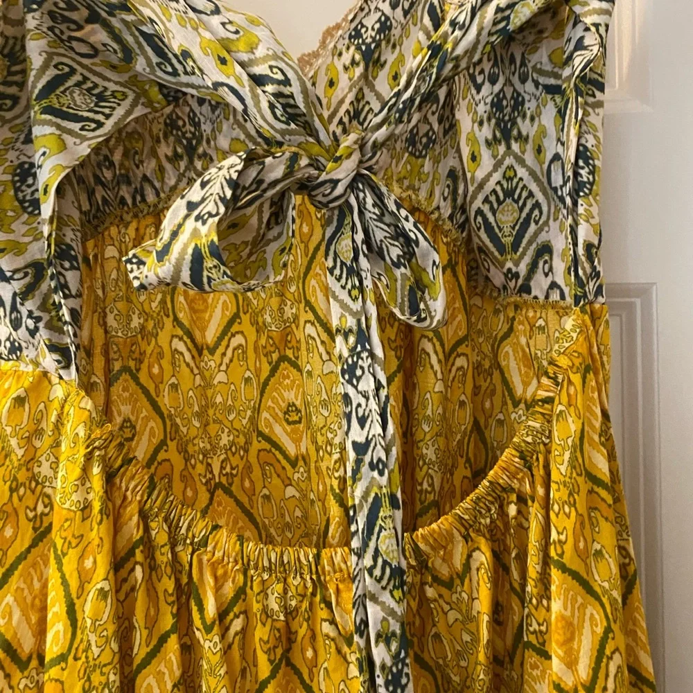Zara Yellow and Cream 100% Cotton Patterned Boho Maxi Dress - Picture 8 of 9